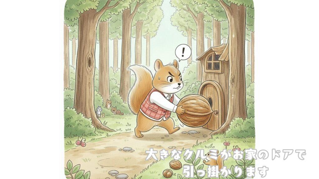 大きなクルミがお家のドアで引っ掛かります
