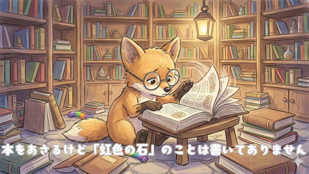 本をあさるけど「虹色の石」のことは書いてありません