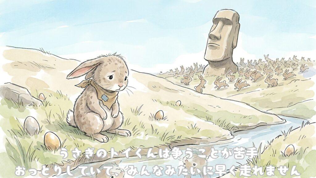 うさぎのトイくんは争うことが苦手
おっとりしていてみんなみたいに早く走れません