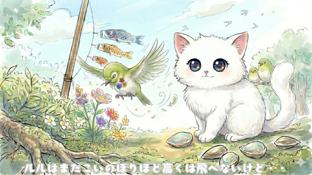 ルルはまだこいのぼりほど高くは飛べないけど・・