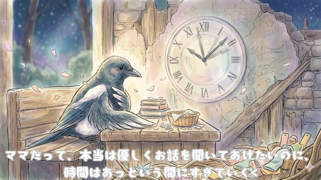 ママだって、本当は優しくお話を聞いてあげたいのに、<br>
時間はあっという間にすぎていく<