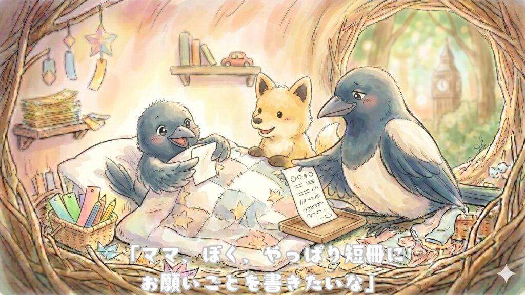 「ママ、ぼく、やっぱり短冊にお願いごとを書きたいな」