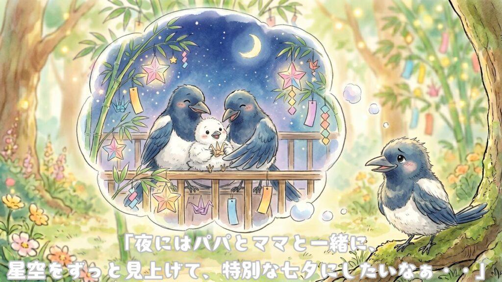 「夜にはパパとママと一緒に、星空をずっと見上げて、特別な七夕にしたいなぁ・・」