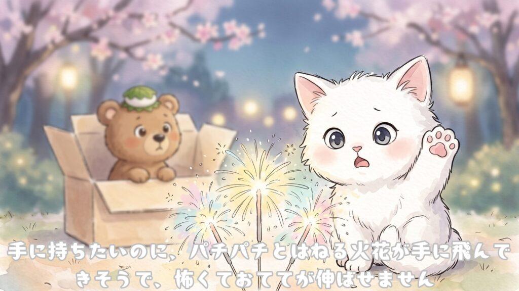 手に持ちたいのに、パチパチとはねる火花が手に富んできそうで、怖くてお手てはのばせません