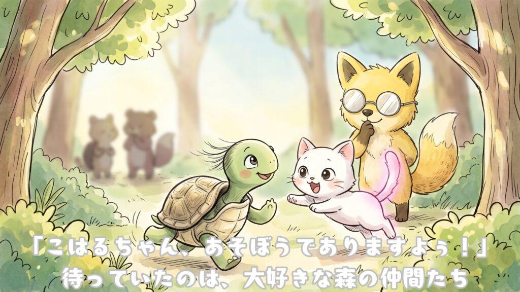 「こはるちゃん、あそぼうでありますよぅ!」
待っていたのは、大好きな森の仲間たち