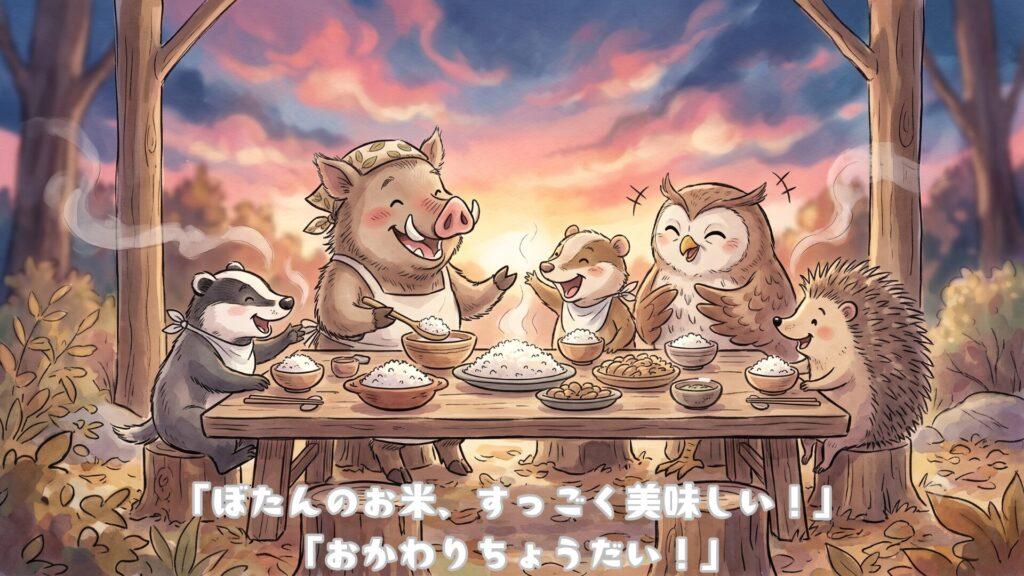 「ぼたんちゃんのお米、すっごく美味しい!」 「おかわりちょうだい!」