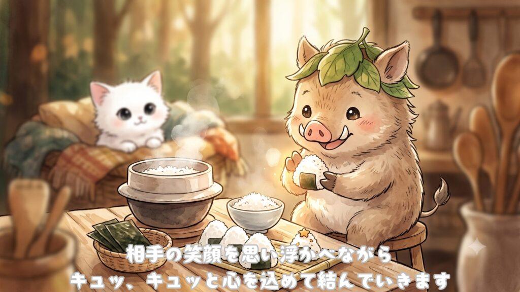 相手の笑顔を思い浮かべながらキュッ、キュッと心を込めて結んでいきます