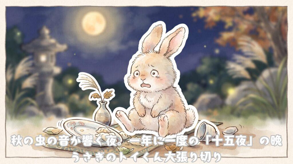 秋の虫の音が響く夜。一年に一度の「十五夜」の晩
うさぎのトイくん大張り切り