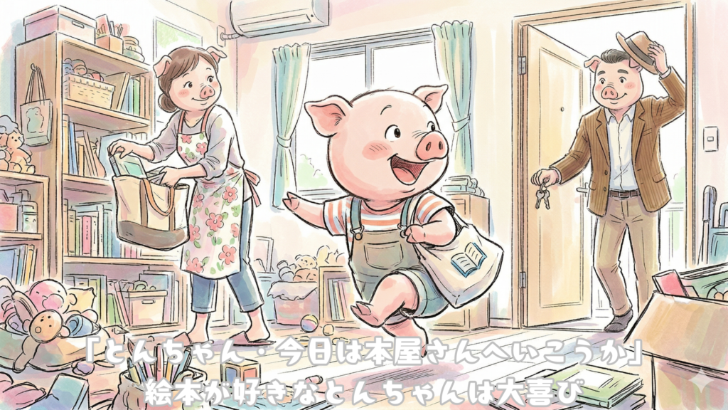 「とんちゃん・今日は本屋さんへいこうか」
絵本が好きなとんちゃんは大喜び