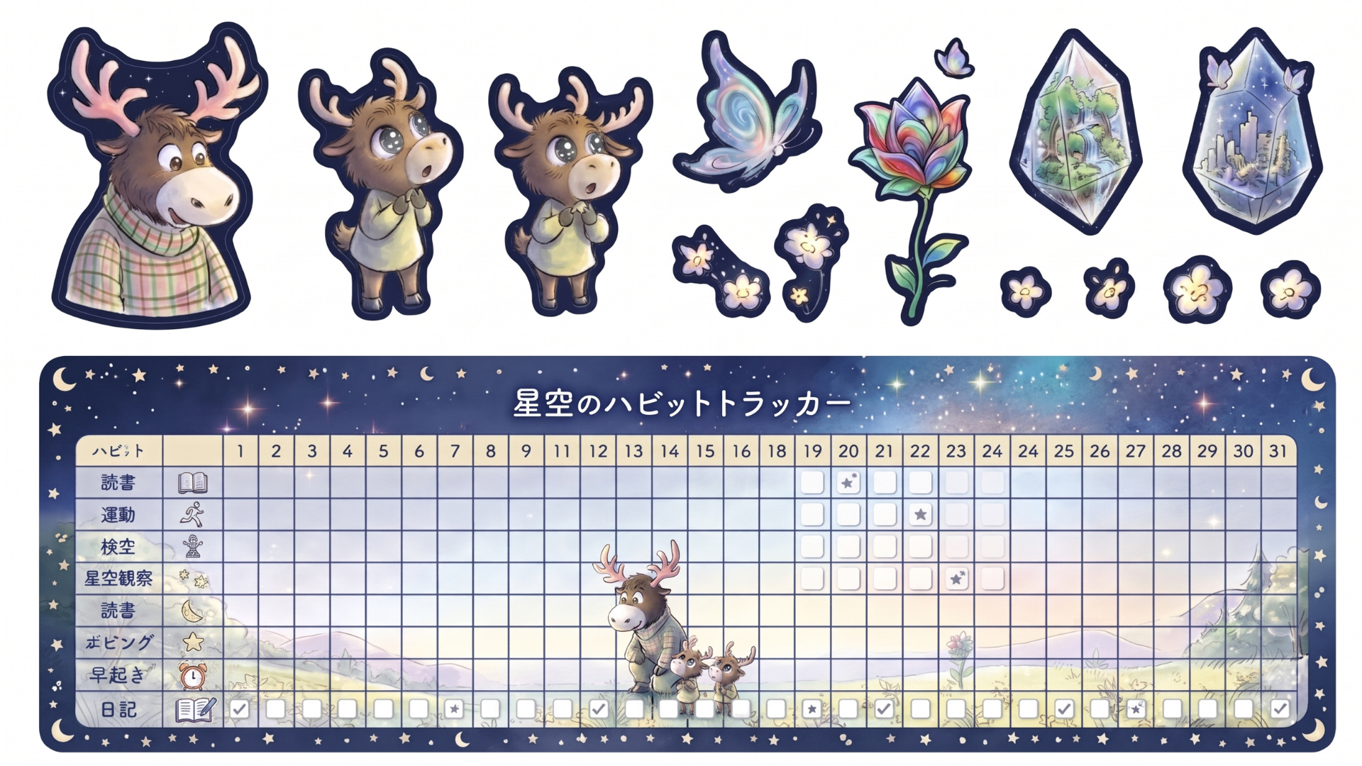 ○○のハビットトラッカー＆シール素材