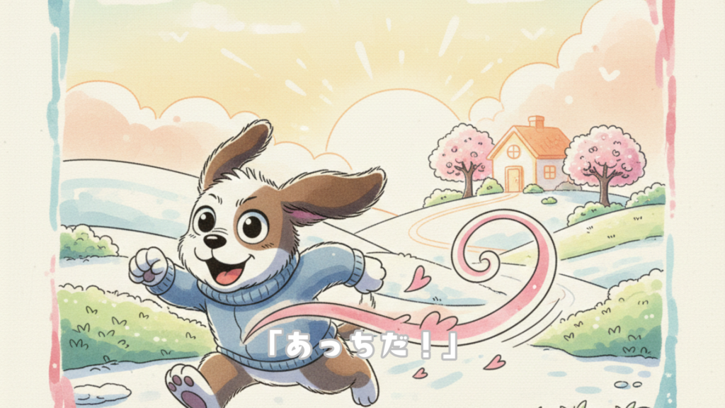 「あ・・このにおい」
くんくん
アカリちゃんのお家のにおいがする方向へ走り出しました
「あっちだ!」